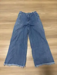 one way デニムワイドレッグパンツ フリンジ裾 M