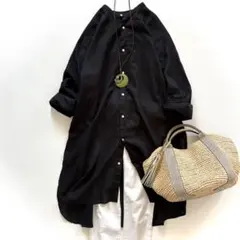 極美品♪ヘヴンリー◆コットンリネンバンドカラーワンピース　チュニック　ギャザー