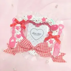 【B7 L版 】ホイップデコ ハートケーキ さくらんぼ 赤 リボン ケース 硬質