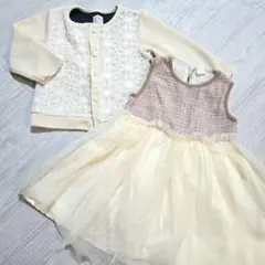 アイボリー カーディガン付きワンピースセット