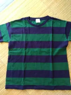coen 緑と紺のストライプ 半袖Tシャツ