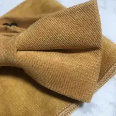 蝶ネクタイ　ポケットチーフ　2点セット　フォーマル　マスタードイエロー G