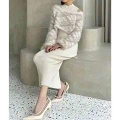 ②RESEXXY レイヤード風ニットワンピ 白 シャギー素材 秋冬ガーリー 量産