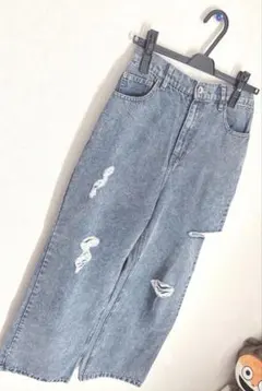 Helm ダメージ加工 ワイドレッグデニムパンツ