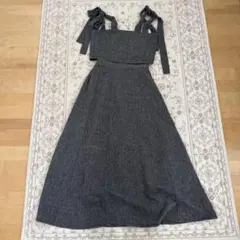 グレー 肩リボンワンピース