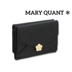 【極美品】マリークワント 三つ折り財布 デイジー ブラック マリークワント マリクワ 三つ折り財布 ブラック 黒 レザー