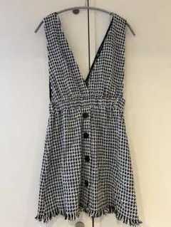 ZARA チェック柄 フリンジ ジャンパースカート フレアスカート S