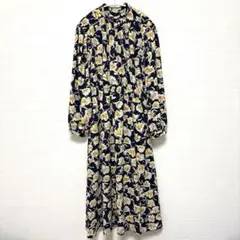美品『a.v.v』花柄ロングワンピース バンドカラー レトロ【M】