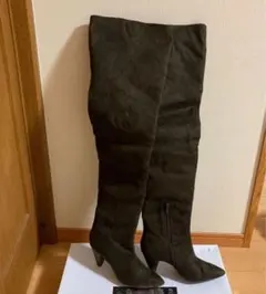 ダークブラウン スエード ニーハイブーツ　2/13発送