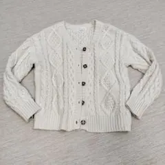 māmāraku アイボリー ケーブル編み カーディガン