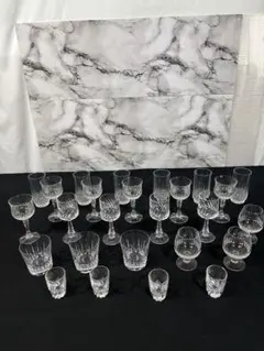 極美品】クリスタルグラス 5客セット ブルーボール ステム ロゴ刻印 