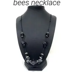 大粒ビーズ♪ ロングネックレス　ネイビー×シルバー