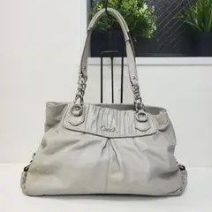 d*9様 COACH コーチ レザー ハンドバッグ グレー シルバー金具