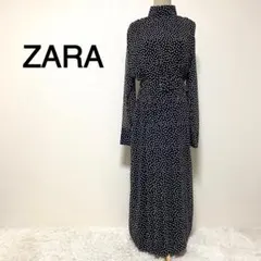 ZARA ブラックカラー ドット柄 ベルト付き シアーワンピース