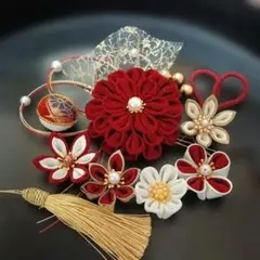 つまみ細工髪飾り　エンジ色　成人式結婚式卒業式
