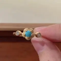 天然ターコイズ フラワーモチーフ かわいい デイリー S925銀18KGPリング