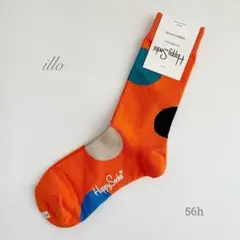 人気柄！ハッピーソックス　北欧　靴下　オレンジ　ドット　水玉　カラフル