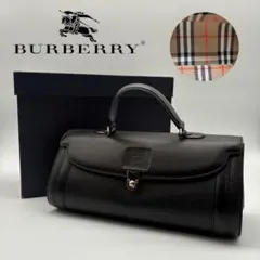 未使用 バーバリーズ ハンドバッグ ノバチェック 筒型 レザー エンボスロゴ