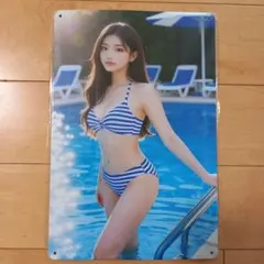 a*5様 ブリキ看板 スチール看板 水着女性 グラビア ポスタープレート