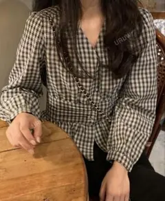 ギンガムチェック パフスリーブ シャツ