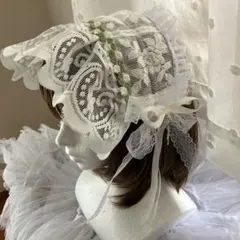 ハンドメイド一点もの　天使のハーフボンネット風ヘッドドレス
