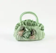 ビンテージ ミントグリーン バラフリルポーチ