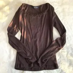 EAST BOY/フリルネックカットソー/ブラウン/長袖/ギャザー袖/フェミニン