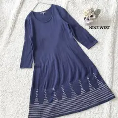 NINE WEST ナインウエスト ネイビー 長袖ニットワンピース L
