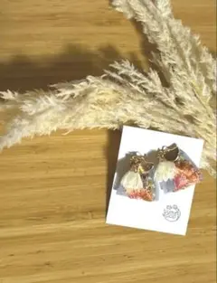 インド刺繍リボン　ピアス／イヤリング　ハンドメイド【No.P21】