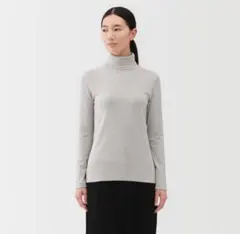 無印良品/起毛フライス編みタートルネック長袖Ｔシャツ/ライトグレー