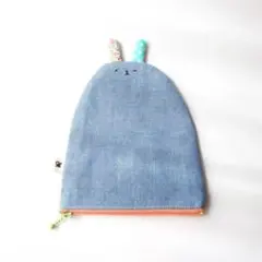 【生えうさぎのぺたんこポーチ】オリジナルキャラクター布雑貨　ハンドメイド小物入れ