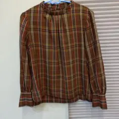 ★12/1までの販売　 SHIPS茶色系チェック柄長袖ブラウス