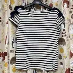 Couture brooch 肩リボン付きボーダーTシャツのサムネイル
