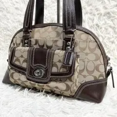 未使用級 COACH コーチ ハンプトンズ ターンロック シグネチャー 茶色