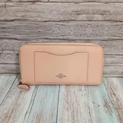 COACH コーチ 長財布 ラウンドファスナー レザー ピンクベージュ