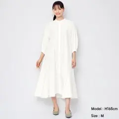 美品　GU　ジーユー　バンドカラーシャツワンピース　ホワイト　XL　七分袖