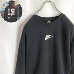 古着 NIKE スウェット センター刺繍 スウッシュロゴ ロングリブ 黒色 M