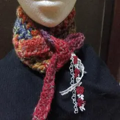 多色ニットマフラーネックウォーマー付け襟風 リボン結び付き