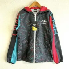 未使用 umbro アンブロ フード付きウインドブレーカー S 黒×水色×ピンク