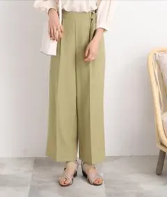 シューラルー　麻混ヘリンボーン柄　ワイドパンツ　Mサイズ