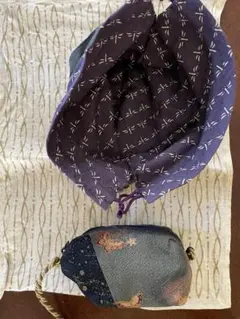 和風巾着袋 紫色 パッチワーク