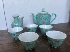 DX51美品✨中国 景徳鎮風 茶器セット ターコイズ ティーセット 湯呑み 
