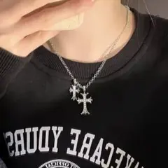 十字架 ダブルクロス ペンダント ライトストーン ネックレス y2k グランジ