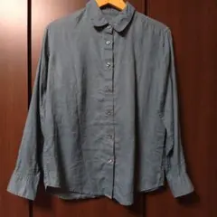 無印良品　リネン洗いざらしレギュラーカラー長袖シャツ　スモーキーグリーンSサイズ