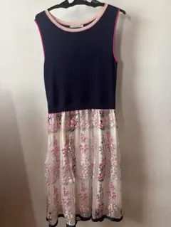 Prima Scherrer ノースリーブ 花柄刺繍 膝丈ワンピース Mのサムネイル