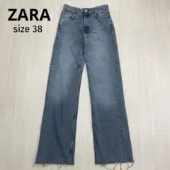 ◆ ZARA ザラ ハイライズ フル丈 デニムパンツ カットオフ 38