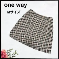 (C-462) one way チェック 台形 ミニスカート Mサイズ