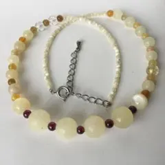 【パールネックレス★天然石★ガーネット他★ハンドメイド★ファッション★ネックレス