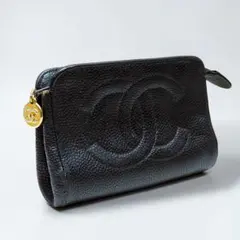 CHANEL 香奈兒 魚子醬皮 Coco Mark 化妝包 小物入れ 黑色