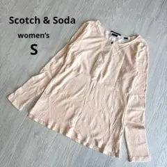 【スコッチアンドソーダ】シアーリブ ヘンリーネックロンT 大人ピンク S 美品